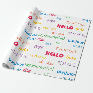 Hallo Viele Sprachen farbenfrohe Typografie Geschenkpapier