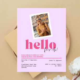 "Hallo, vier-oh!" lila Einladung zum 40. Geburtsta Postkarte