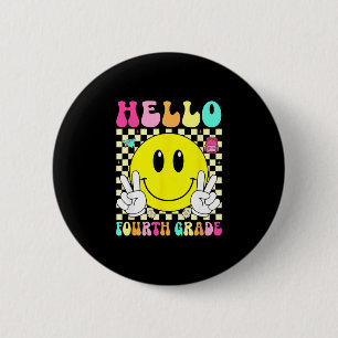 Hallo vierte Klasse Retro-Lächeln Gesicht zurück z Button