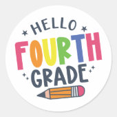 Hallo vierte Klasse zurück in die Schule Runder Aufkleber (Vorderseite)