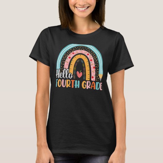 Hallo Vierter Klasse Boho Regenbogenlehrer Zurück  T-Shirt (Vorderseite)