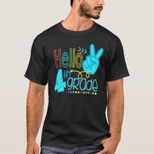 Hallo Vierter Schullehrer erster Schultag T-Shirt
