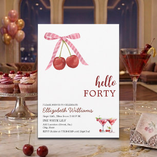 Hallo Vierzig Cherry Martini Geburtstagsfeier Einladung