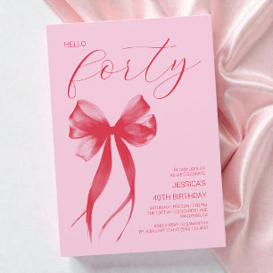 Hallo Vierzig Modern Bow Rosa 40. Geburtstagsfeier Einladung