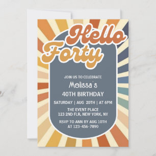 Hallo Vierzig Retro Sonne Groovy Wave Geburtstag Einladung