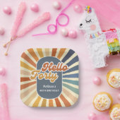 Hallo Vierzig Retro Sonne Groovy Wave Geburtstag Pappteller (Party)
