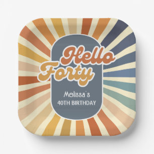 Hallo Vierzig Retro Sonne Groovy Wave Geburtstag Pappteller