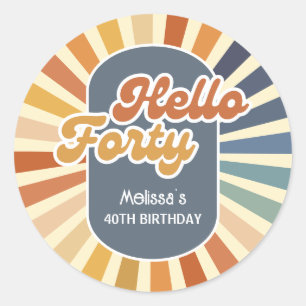 Hallo Vierzig Retro Sonne Groovy Wave Geburtstag Runder Aufkleber