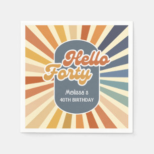 Hallo Vierzig Retro Sonne Groovy Wave Geburtstag Serviette