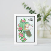 Hallo ! Vintages Kitten in der grünen Mailbox Postkarte (Stehend Vorderseite)