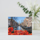 Hallo von Amsterdam Spring Red Tulips Postkarte (Stehend Vorderseite)
