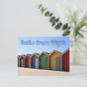 Hallo von Blyth Northumberland Strandhütten Postkarte (Stehend Vorderseite)