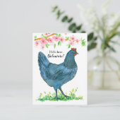 Hallo von Delaware Blue Hen Chicken Pink Blume Postkarte (Stehend Vorderseite)