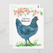 Hallo von Delaware Blue Hen Chicken Pink Blume Postkarte (Vorne/Hinten)