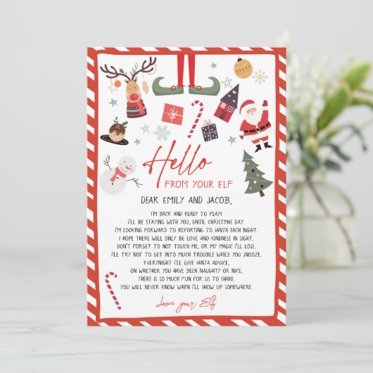 Hallo von Elf Ankunft Letter Ich bin zurück Weihna Einladung (Stehend Vorderseite)