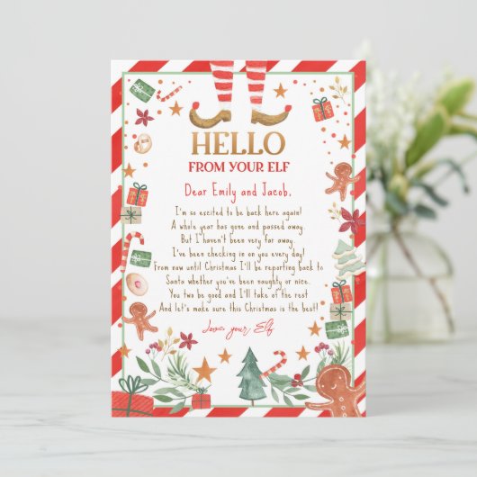 Hallo von Elf Ankunft Letter Ich bin zurück Weihna Einladung (Stehend Vorderseite)