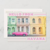 Hallo von Havana Retro Pink Auto & Architektur Postkarte (Vorne/Hinten)