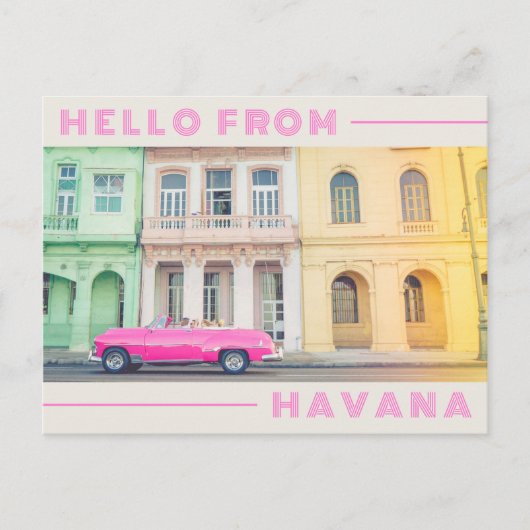 Hallo von Havana Retro Pink Auto & Architektur Postkarte (Vorderseite)