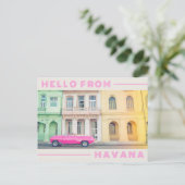 Hallo von Havana Retro Pink Auto & Architektur Postkarte (Stehend Vorderseite)