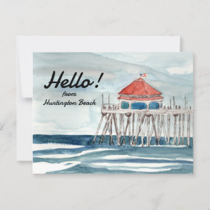 Hallo von Huntington Beach Pier Ocean Waves Postkarte