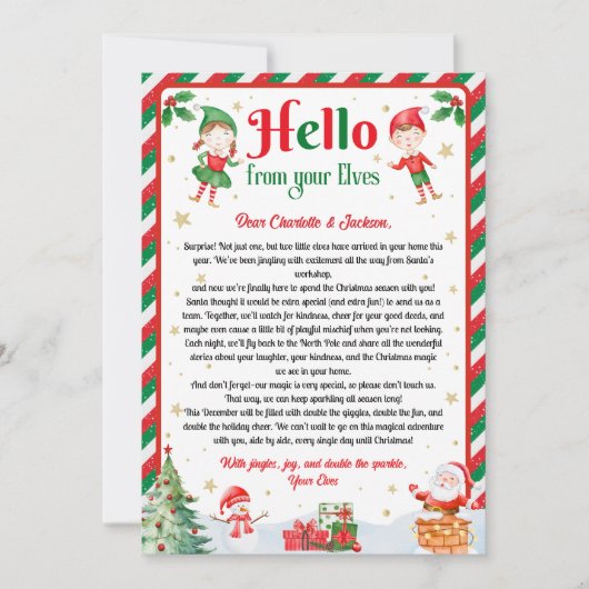 Hallo von Ihren Elfen Weihnachtsankunftsbrief Einladung (Vorderseite)