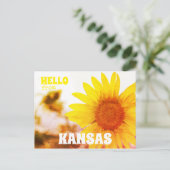 Hallo von Kansas Sonnenblume Postkarte (Stehend Vorderseite)