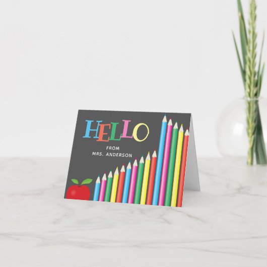 Hallo Von Lehrer Colored Pencils Chalkboard (Vorderseite)