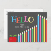 Hallo Von Lehrer Colored Pencils Chalkboard Postkarte (Vorne/Hinten)