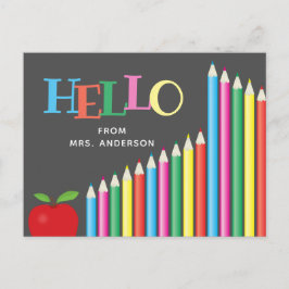 Hallo Von Lehrer Colored Pencils Chalkboard Postkarte