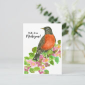 Hallo von Michigan American Robin Postkarte (Stehend Vorderseite)