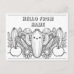 Hallo von [Name] - Farbbare Postkarte für Kinder