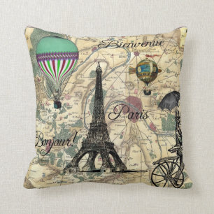 Hallo Von Paris Vintage Landkarte Dekokissen