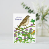 Hallo von Vermont Hermit Thrush Lila Clover Postkarte (Stehend Vorderseite)