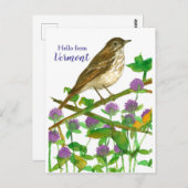 Hallo von Vermont Hermit Thrush Lila Clover Postkarte (Vorne/Hinten)