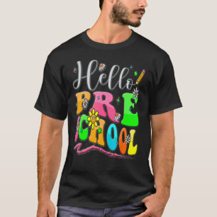 Hallo Vorschule Herzlehrer Student Groovy Retro T-Shirt