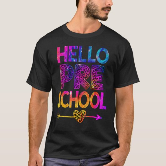 Hallo Vorschule Leopard Gefärbte Krawatte Lehrer z T-Shirt (Vorderseite)