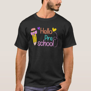 Hallo Vorschule mit Bleistift-Mädchen zurück in di T-Shirt