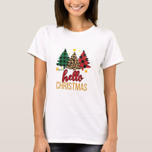 Hallo Weihnachten Kariert Leopard Trees Individuel T-Shirt