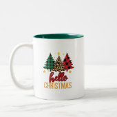 Hallo Weihnachten mit karierten Bäumen Kaffee Tass Zweifarbige Tasse (Links)