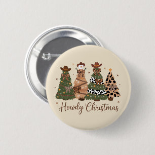 Hallo Weihnachten Western Retro Baum Cowboy Cowgir Button