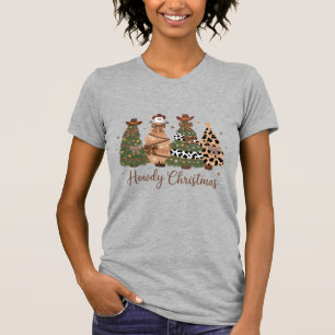Hallo Weihnachten Western Retro Baum Cowboy Cowgir T-Shirt