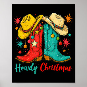 Hallo Weihnachten Xmas Cowboy-Stiefel Western Männ Poster