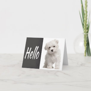Hallo weiße Malteser-Welpen-Hund-Schultafel-Notizk Karte