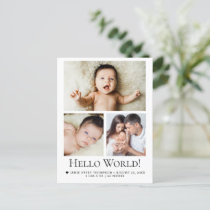 Hallo Welt! Baby Foto Birth Ankündigung Postkarte