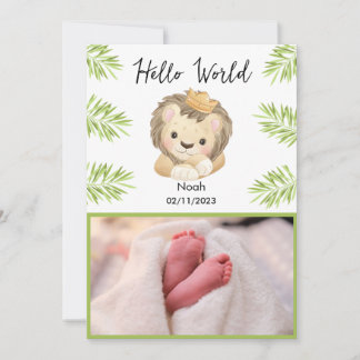 Hallo Welt Baby Löwe King Safari Ankündigung