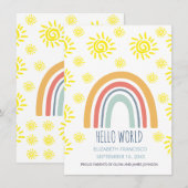 Hallo Welt Boho Regenbogen Sonne Geburtsankündigun Einladung (Vorne/Hinten)