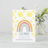 Hallo Welt Boho Regenbogen Sonne Geburtsankündigun Einladung (Stehend Vorderseite)