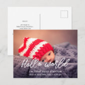 Hallo Welt Modern Geburtsankündigung Foto Postkarte (Vorne/Hinten)