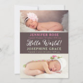 Hallo Welt! Modernes Foto Twins Geburtsankündigung Einladung (Vorderseite)