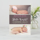 Hallo Welt! Modernes Foto Twins Geburtsankündigung Einladung (Stehend Vorderseite)